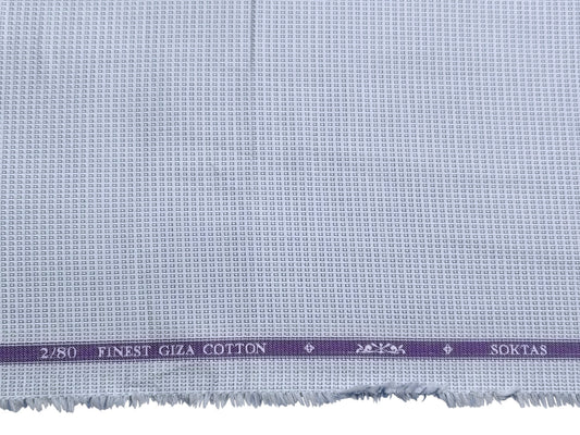 Giza House by Soktas 2/80 Finest Giza Cotton Shirting Fabric (White & Blue, Box Patterned)