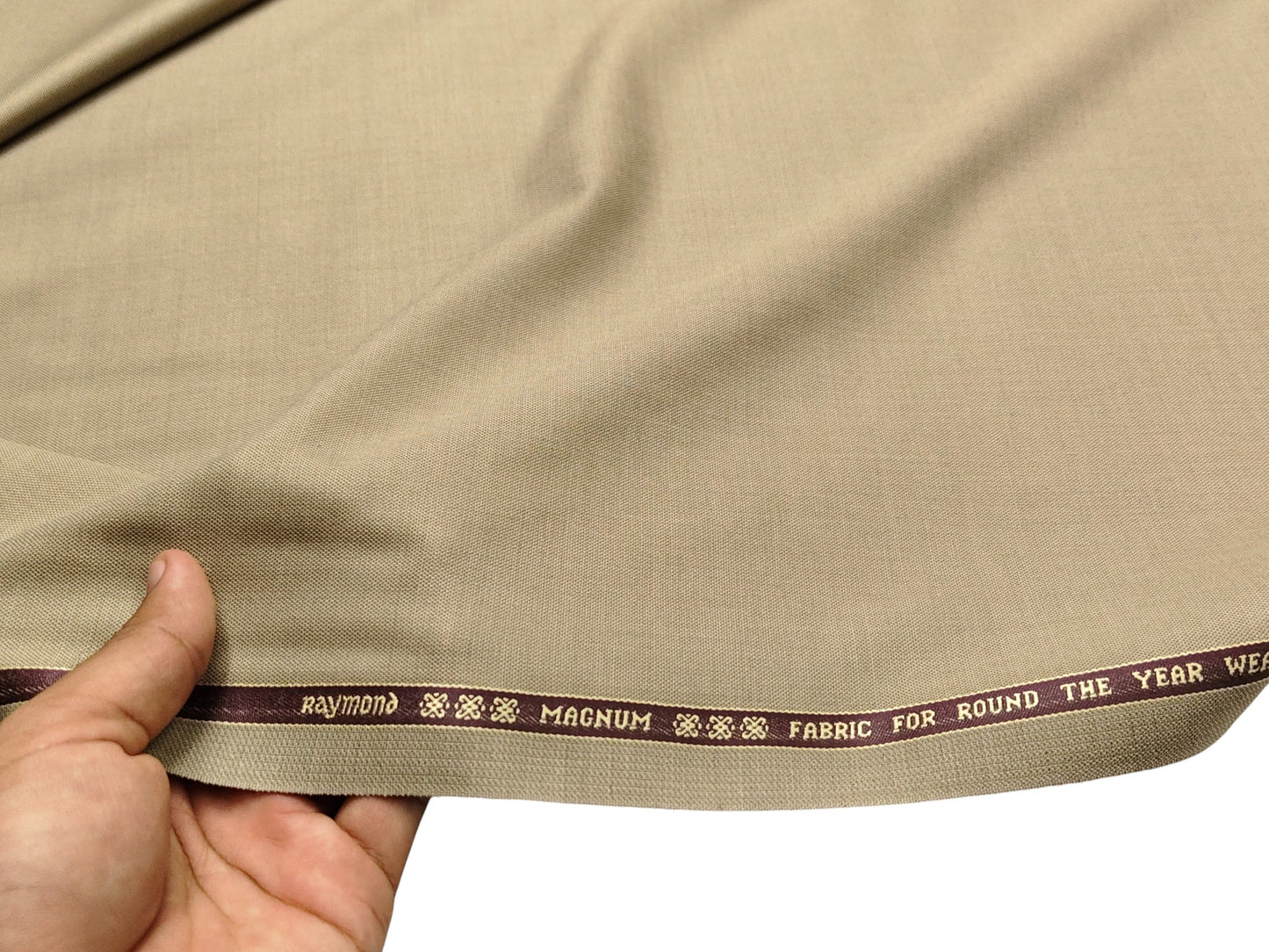 Raymond Magnum Merino Wool Blend Suiting Fabric (Beige , Plain Weave)