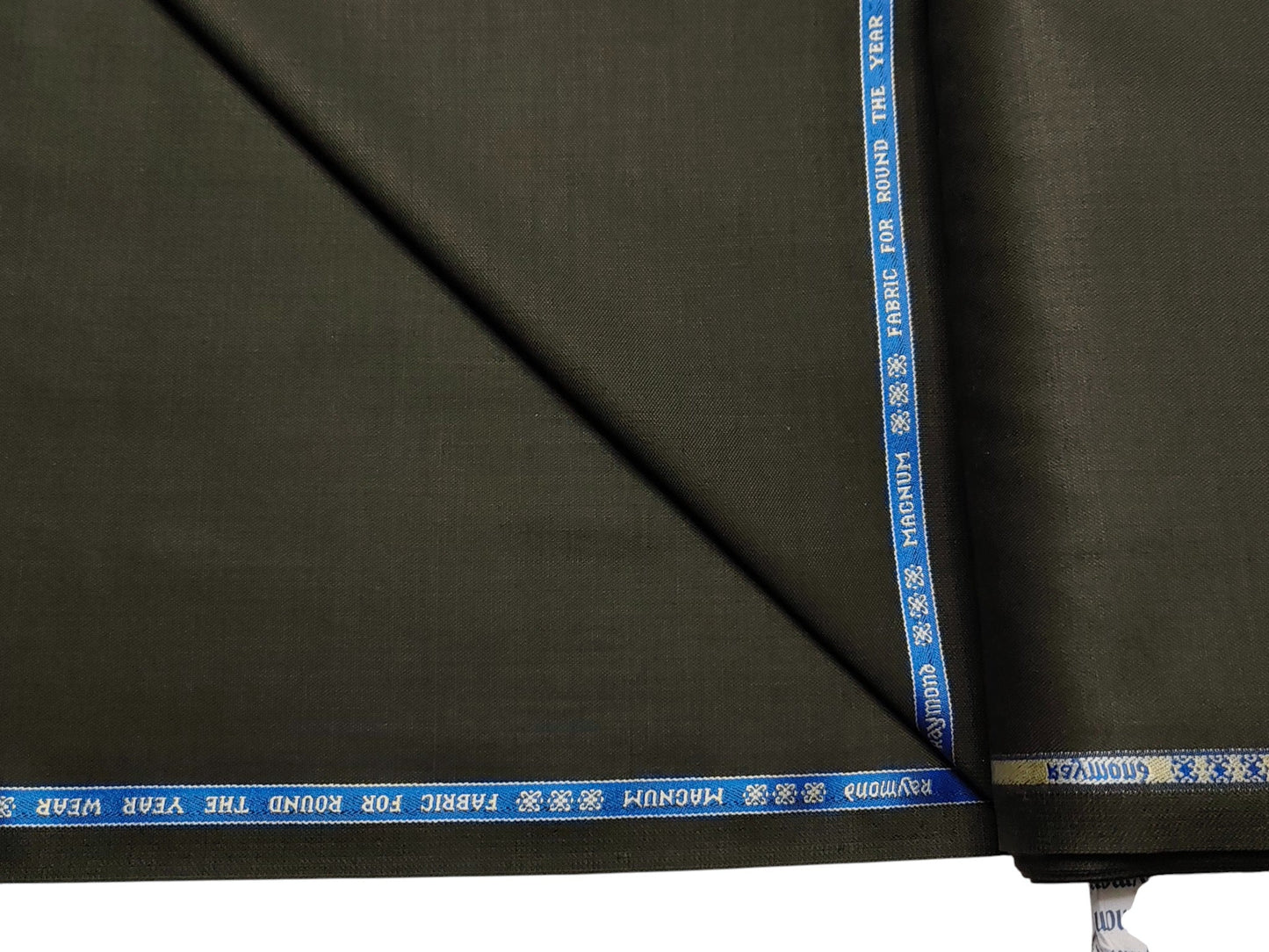 Raymond Magnum Merino Wool Blend Suiting Fabric (Deep Olive Green, Plain Weave)