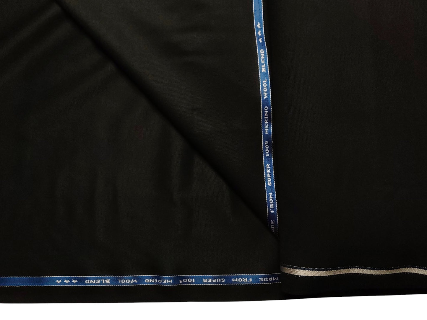 Raymond Lexus Super 100s Merino Wool Blend Suiting Fabric (Black, Plain Weave)