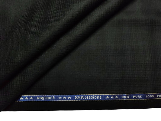 Raymond Expressions Super 100s Merino Wool Blend Suiting Fabric (Black, Patterned)