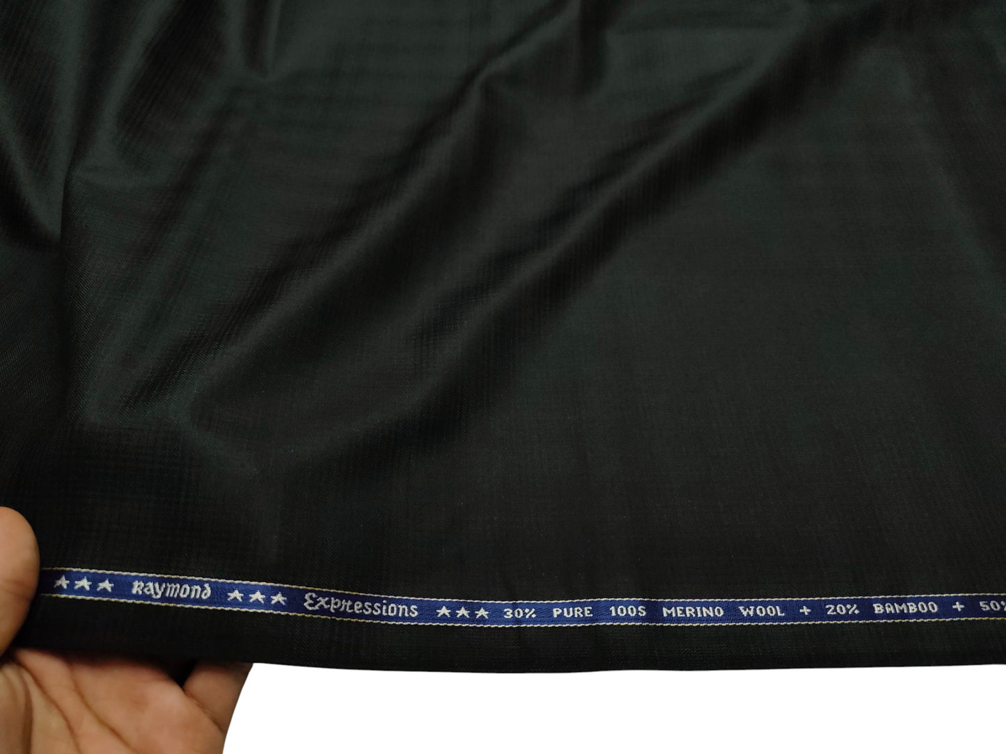 Raymond Expressions Super 100s Merino Wool Blend Suiting Fabric (Black, Patterned)