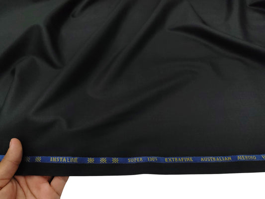 Cavalero Italy 60% Wool Super 130s Extrafine Australian Merino Wool Blend Suiting Fabric (Black, Plain Weave)