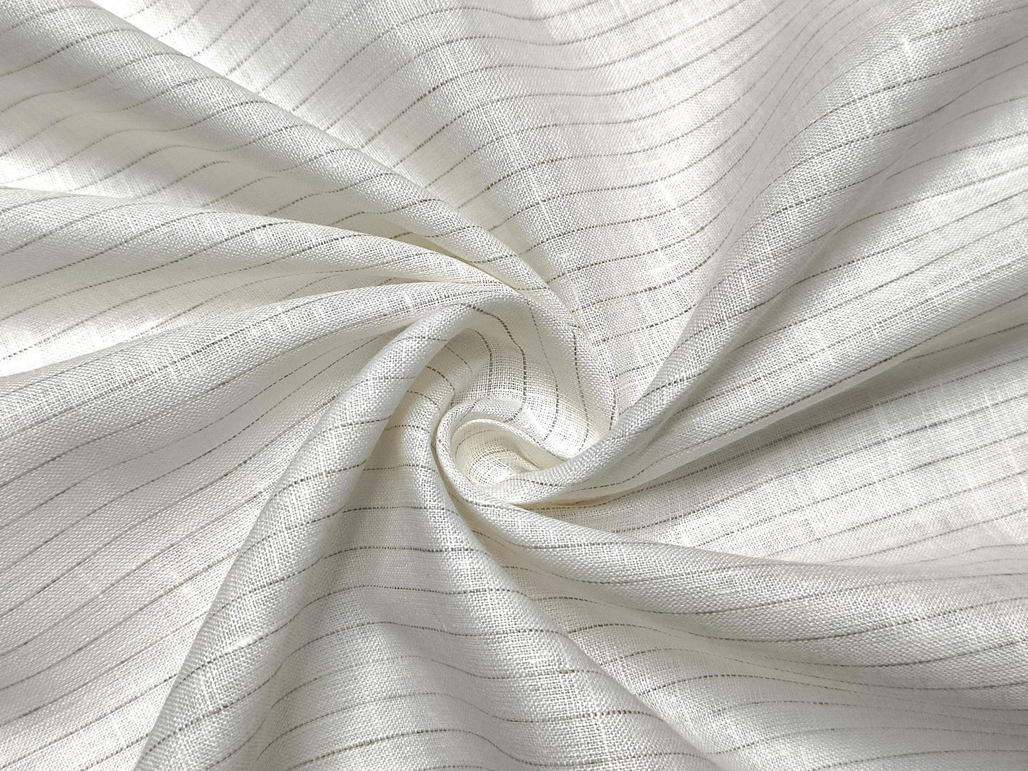 100% Pure European Linen 60 LEA Shirting Fabric (White & Brown , Stripes)