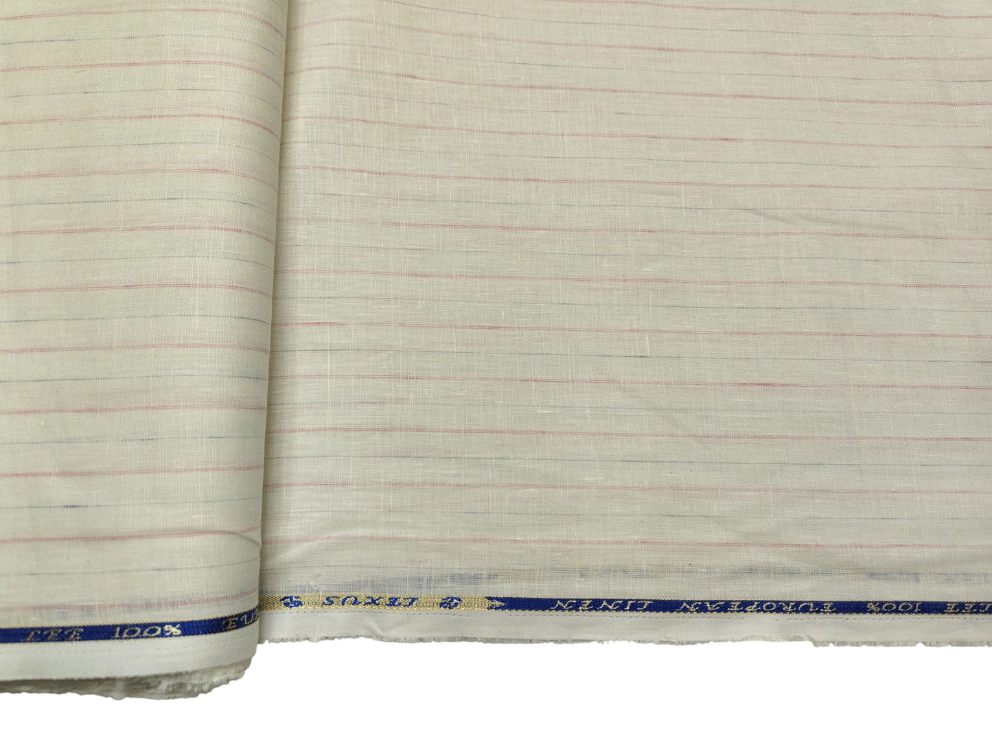 100% Pure European Linen 60 LEA Shirting Fabric (Offwhite & Pink , Stripes)