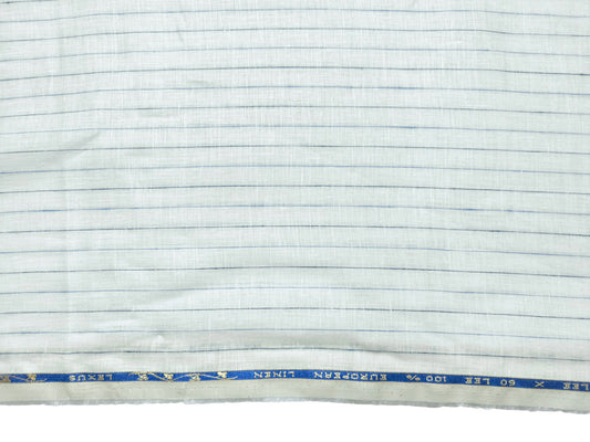 100% Pure European Linen 60 LEA Shirting Fabric (White & Blue , Stripes)