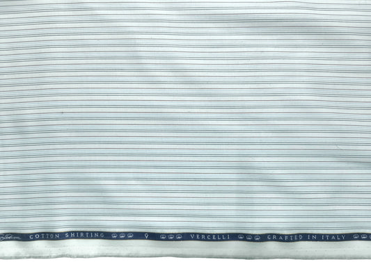 Vercelli Italy 2/120s 100% Finest Supima Cotton Shirting Fabric (White And Blue, Multistripes)