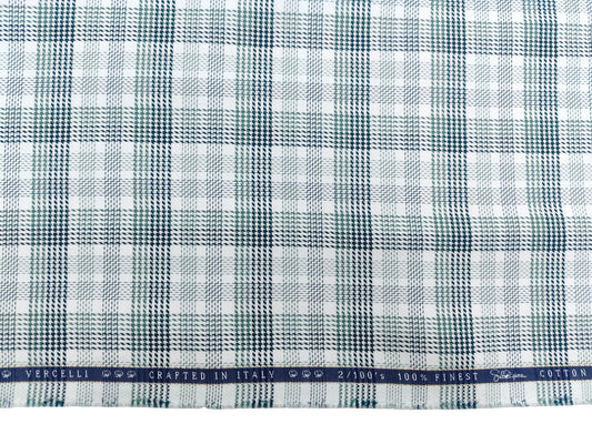 Vercelli Italy 2/100s Finest Supima Cotton Shirting Fabric (White And Green, Multichecks)