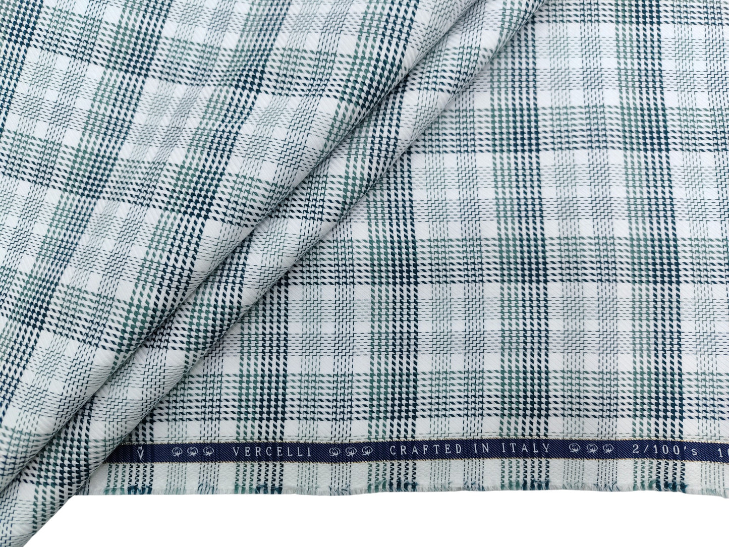 Vercelli Italy 2/100s Finest Supima Cotton Shirting Fabric (White And Green, Multichecks)