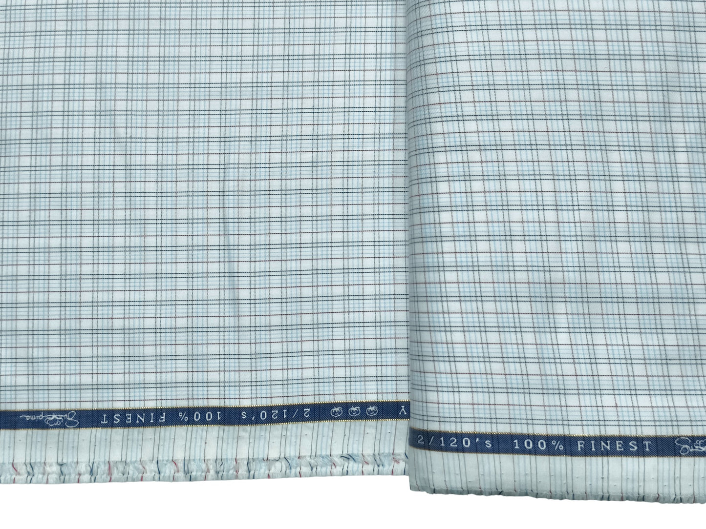 Vercelli Italy 2/120s 100% Finest Supima Cotton Shirting Fabric (White And Blue, Multichecks)