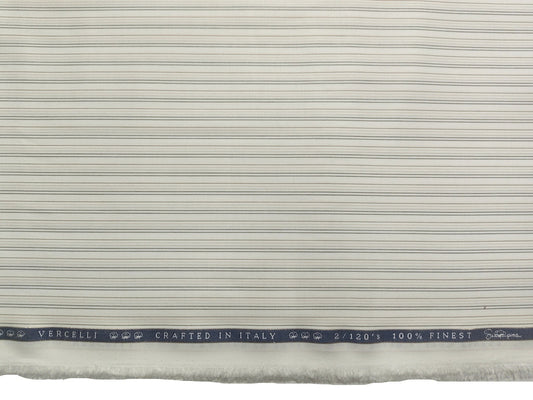 Vercelli Italy 2/120s Finest Supima Cotton Shirting Fabric (White And Brown, Stripes)