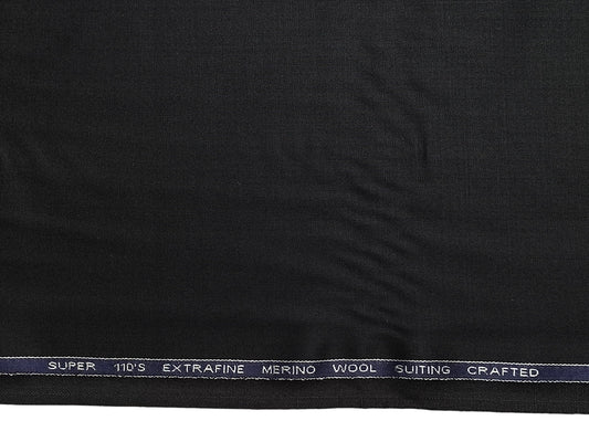 Adlantino Super 110s Extrafine Merino Wool Blended Suiting Fabric (Noir Charcoal, Plain)