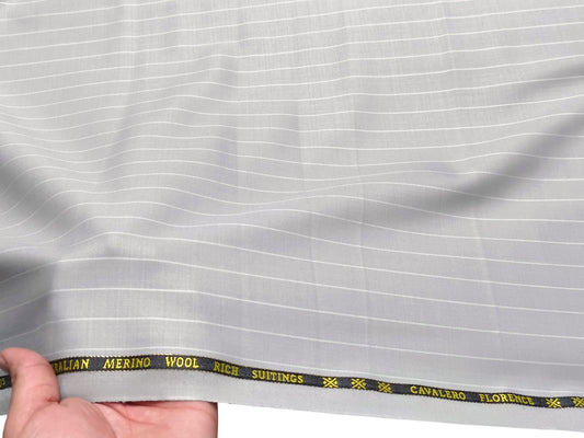 Cavalero Italy Super 130s Extrafine Australian Merino Wool Suiting Fabric (Silver Grey, Pinstripes)