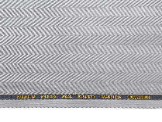 Cavalero Italy Premium Wool Blended Jacketing Collection Suiting Fabric (Ice Grey, Herringbone)