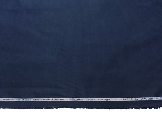 Arvind Tresca 2/60s 100% Pure Giza Cotton Suiting Fabric (Navy Blue, Subtle Checks)