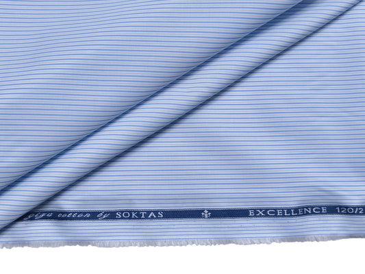 Giza House By Soktas 120/2 Finest Giza Cotton Shirting Fabric (Blue, Stripes)