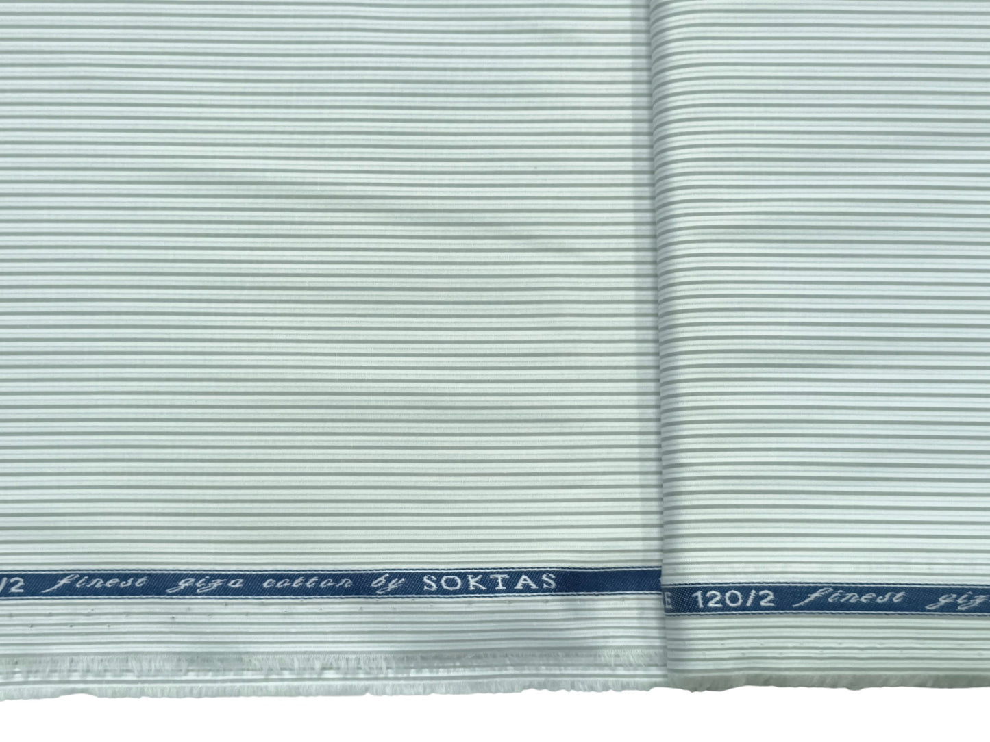 Giza House By Soktas 120/2 Finest Giza Cotton Shirting Fabric (White,Grey & Blue, Stripes)