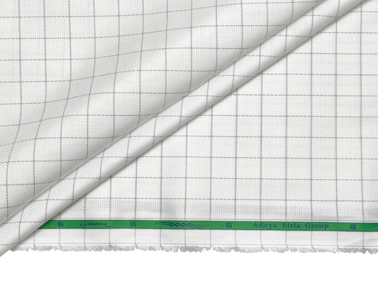 Grasim by Aditya Birla Group 100% Pure Cotton Shirting Fabric (White & Grey, Checks)