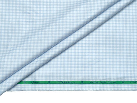 Grasim by Aditya Birla Group 100% Pure Cotton Shirting Fabric (White & Blue , Microcheks)