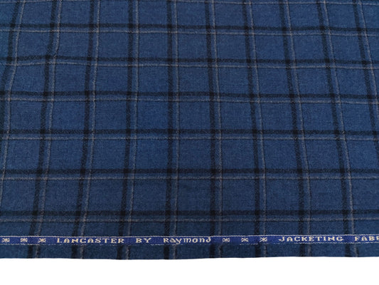 Raymond Lancaster 100% Wool Jacketing Suiting Fabric (Blue, Checks)