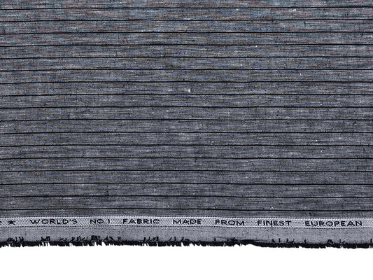 Italian Luxury Collection 100% Pure Linen Fabric 70 LEA Shirting Fabric (Grey & Black , Pinstripes)