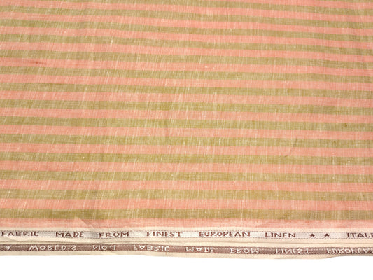 Italian Luxury Collection 100% Pure Linen Fabric 70 LEA Shirting Fabric (Orange & Green , Stripes)