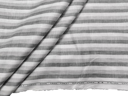 Italian Luxury Collection 100% Pure Linen Fabric 70 LEA Shirting Fabric (Grey , Striped)