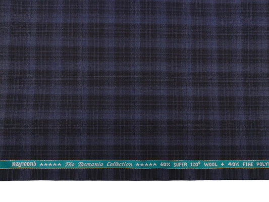 Raymond The Tasmania Collection 60% Wool Super 120s Suiting Fabric (Black And Blue, Checks)