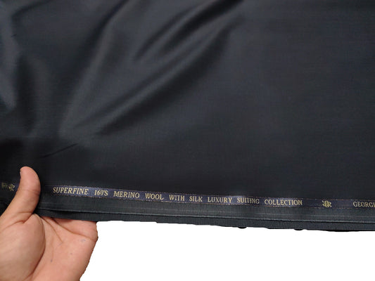 Georgia Gullini Italy Super 160s Merino Wool Blend Suiting Fabric (Deep Blueish Grey, Plain )