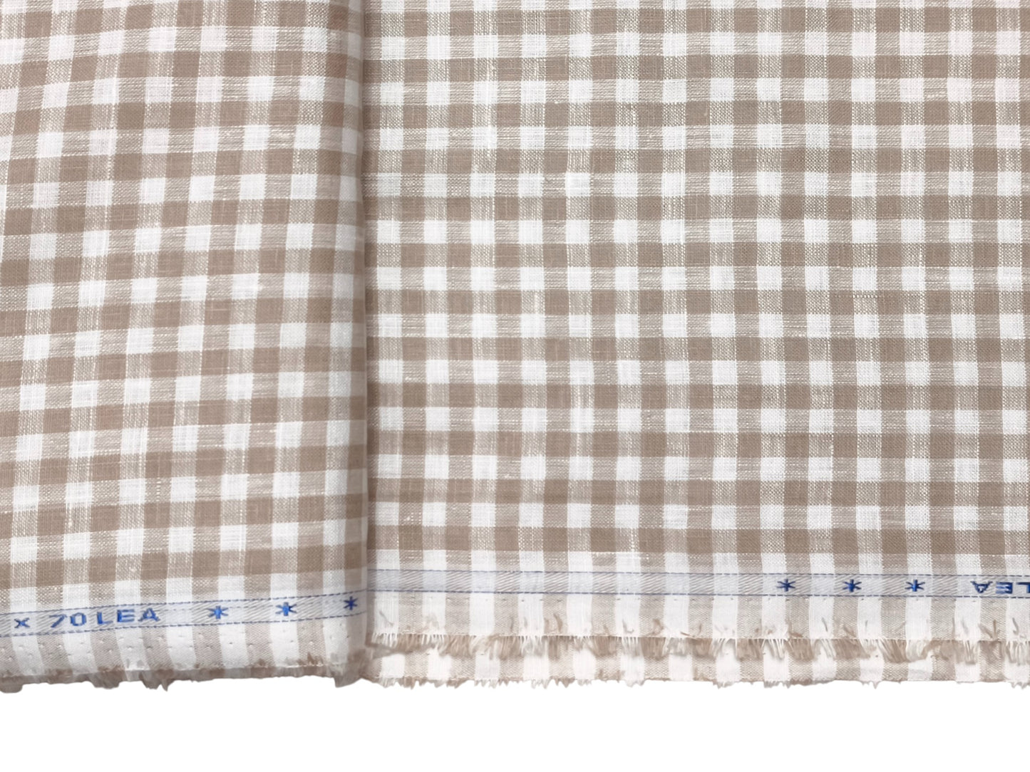 100% Pure European Linen 70 LEA Shirting Fabric (White And Brown, Checks)
