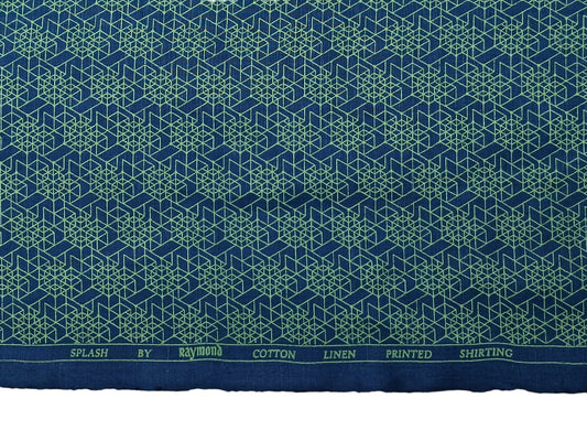Raymond Cotton Linen Blended Shirting Fabric (Navy Blue, Printed)