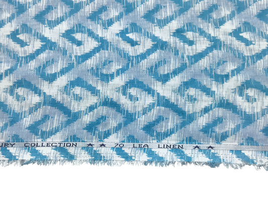 Italian Luxury Collection 100% Pure Linen 70 Lea Shirting Fabric (Blue Printed)