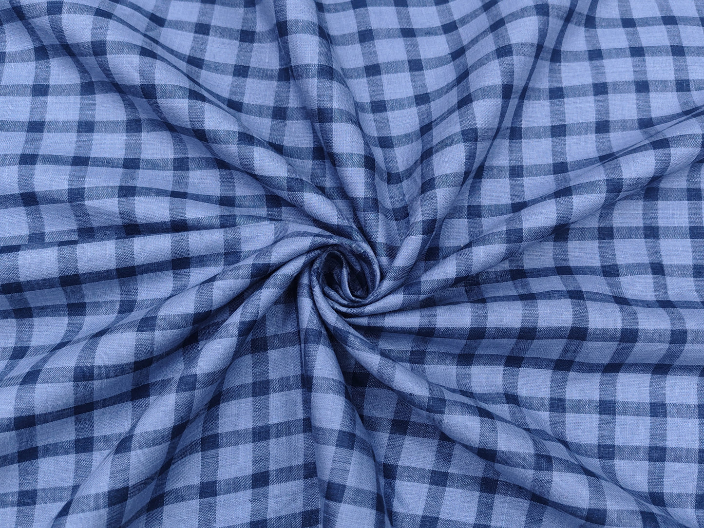 Italian Luxury Collection 100% Pure Linen 70 Lea Shirting Fabric (Blue, Checks)