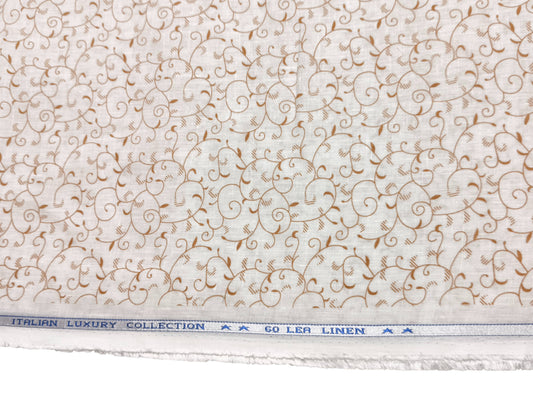Italian Luxury Collection 100% Pure Linen 60 Lea Shirting Fabric (White, Printed)