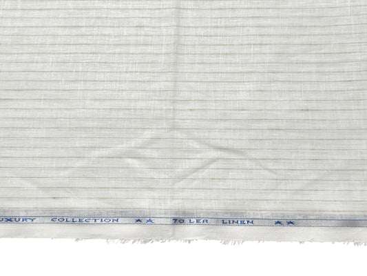 Italian Luxury Collection 100% Pure Linen 70 Lea Shirting Fabric (White & Brown, Stripes)