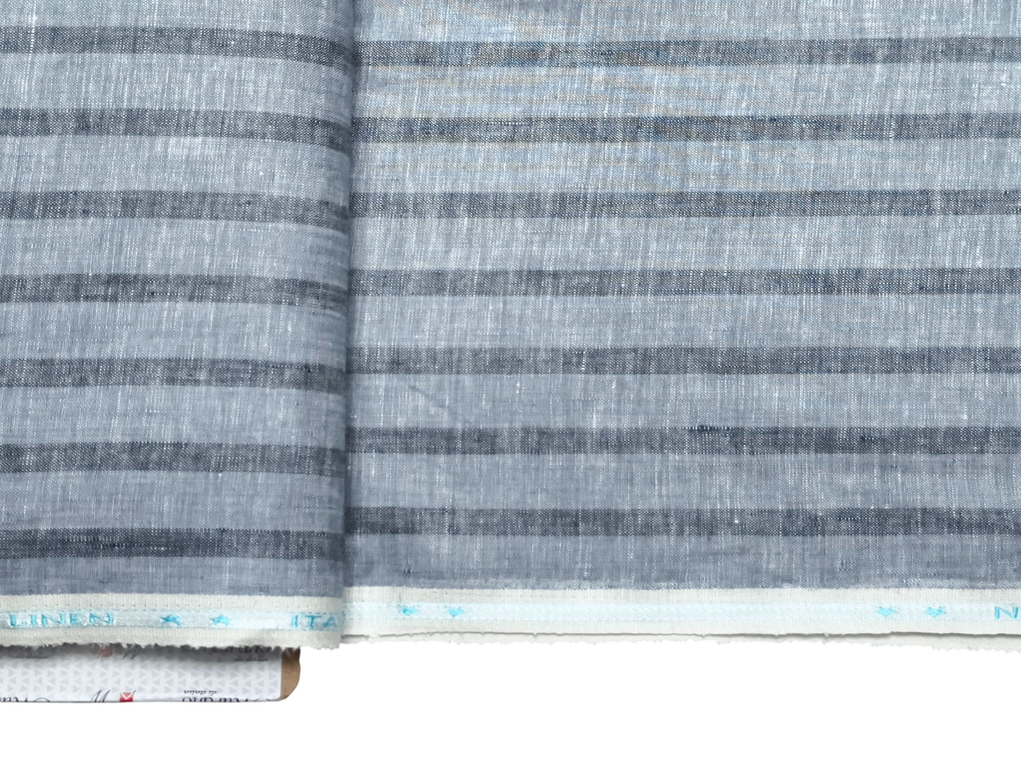 Italian Luxury Collection 100% Pure Linen 70 Lea Shirting Fabric (Blueish Grey , Stripes)