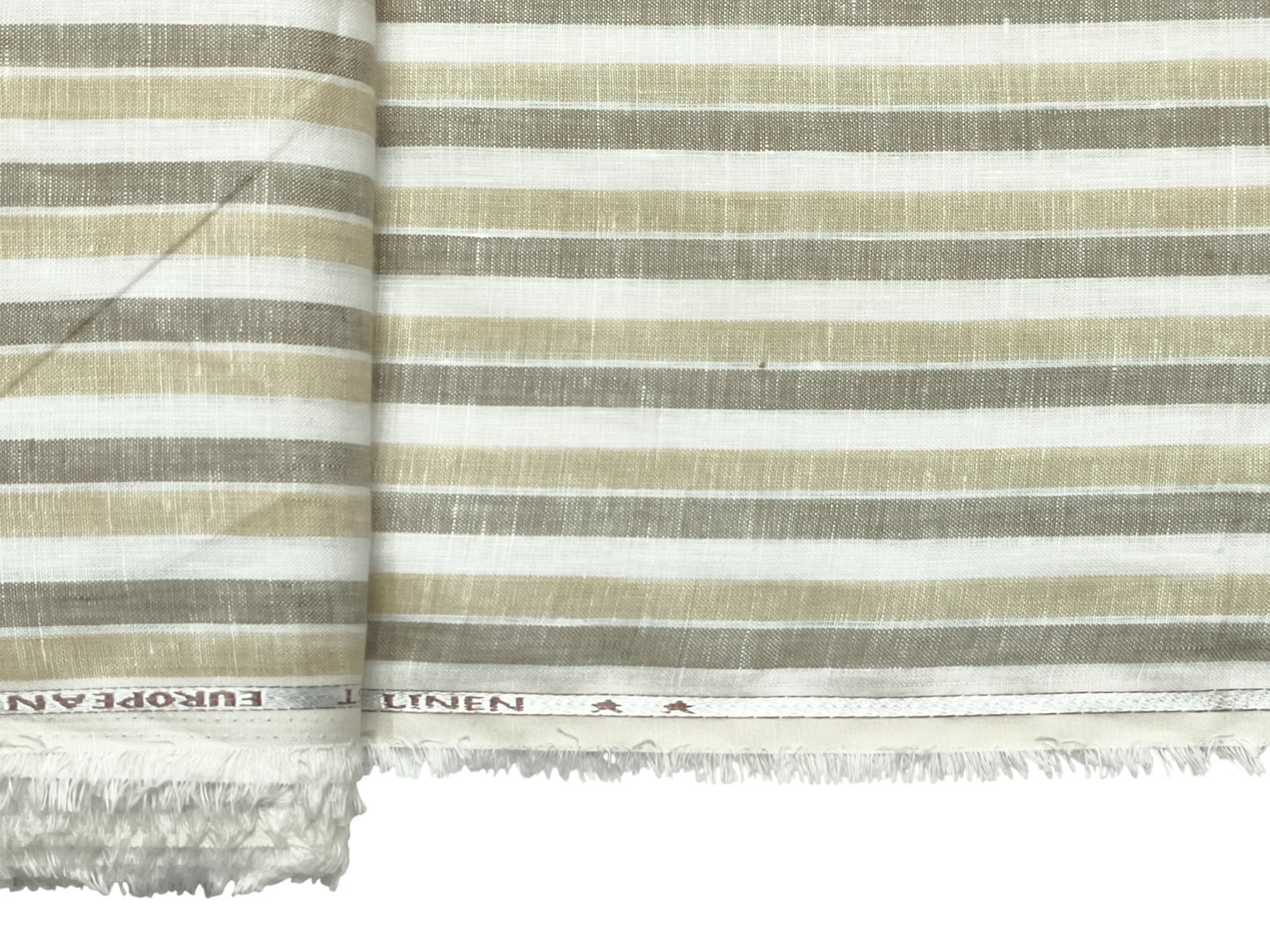 Italian Luxury Collection 100% Pure Linen 70 Lea Shirting Fabric (Beige & Olive, Stripes)