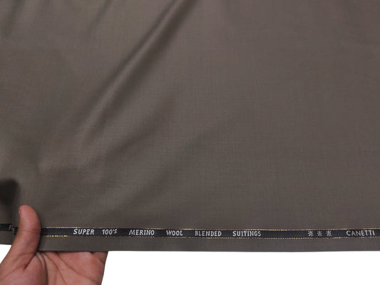 Canetti Italy Super 100s Merino Wool Blend Suiting Fabric (Olive Brown Plain)