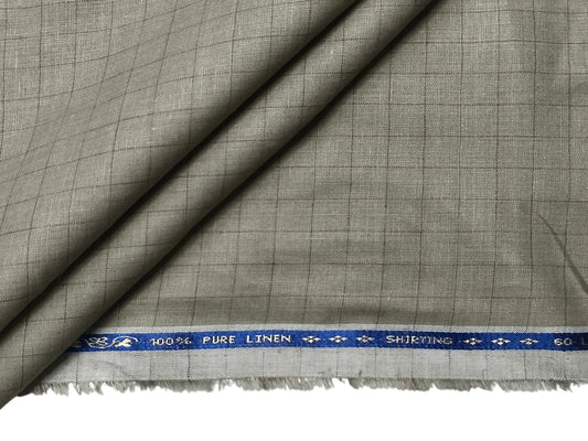 100% Pure Linen 60 LEA Shirting Fabric (Sage Green, Checks)