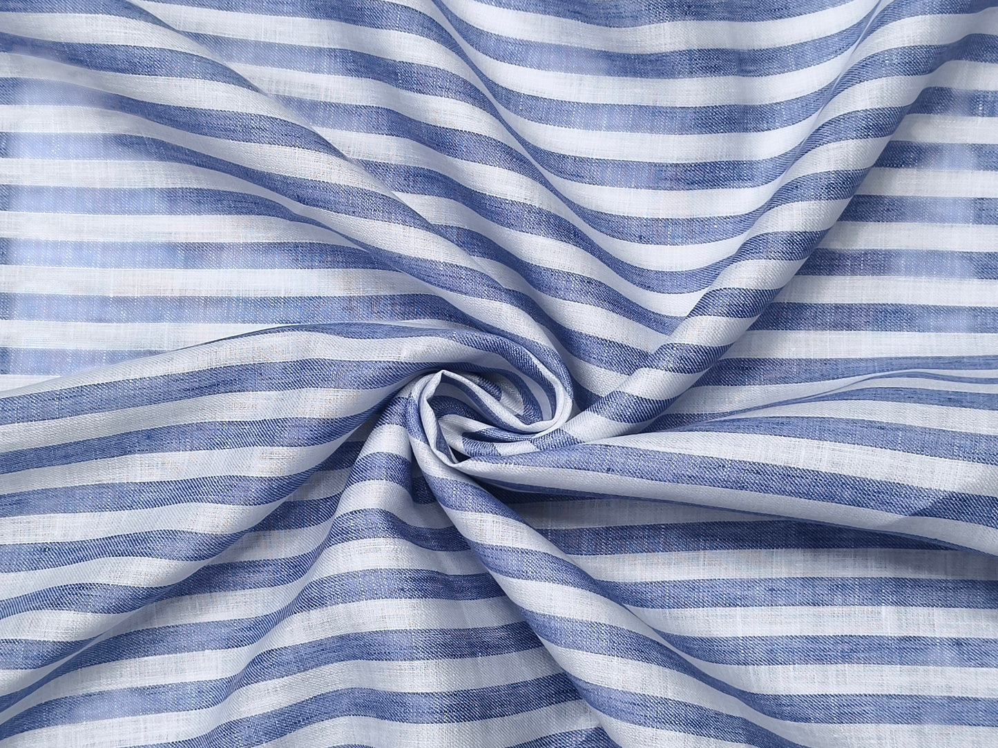 100% Pure Linen 60 LEA Shirting Fabric (White & Blue, Striped)