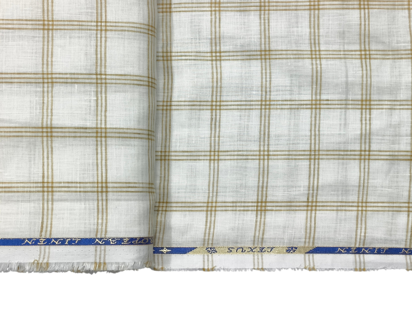 100% Pure Linen 60 LEA Shirting Fabric (Off white & Golden, Checks)
