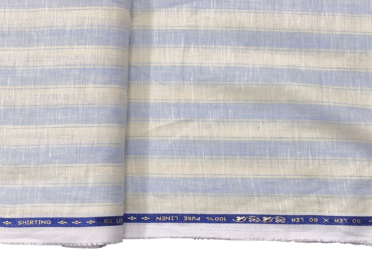 100% Pure Linen 60 LEA Shirting Fabric (Light Blue & Cream , Stripes)