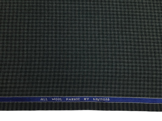 Raymond 100% Wool Premium Suiting Fabric (Green, Microchecks)