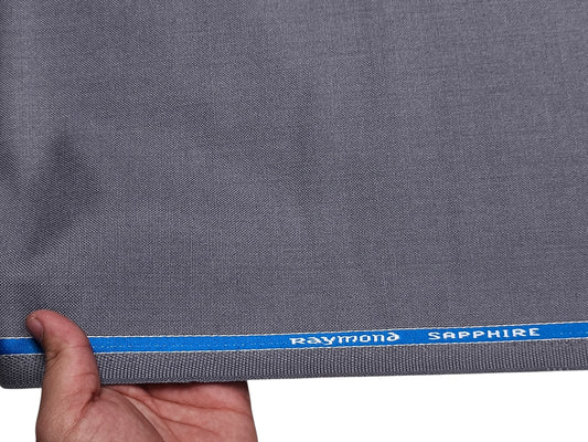 Raymond Sapphire Merino Wool Blended Suiting Fabric (Steel Grey, Plain)