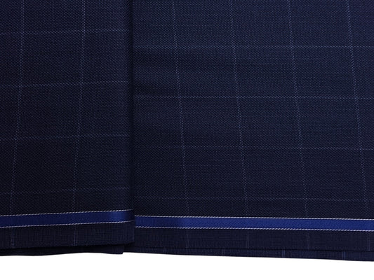 Raymond 100% Wool Premium Suiting Fabric (Navy Blue, Checks)