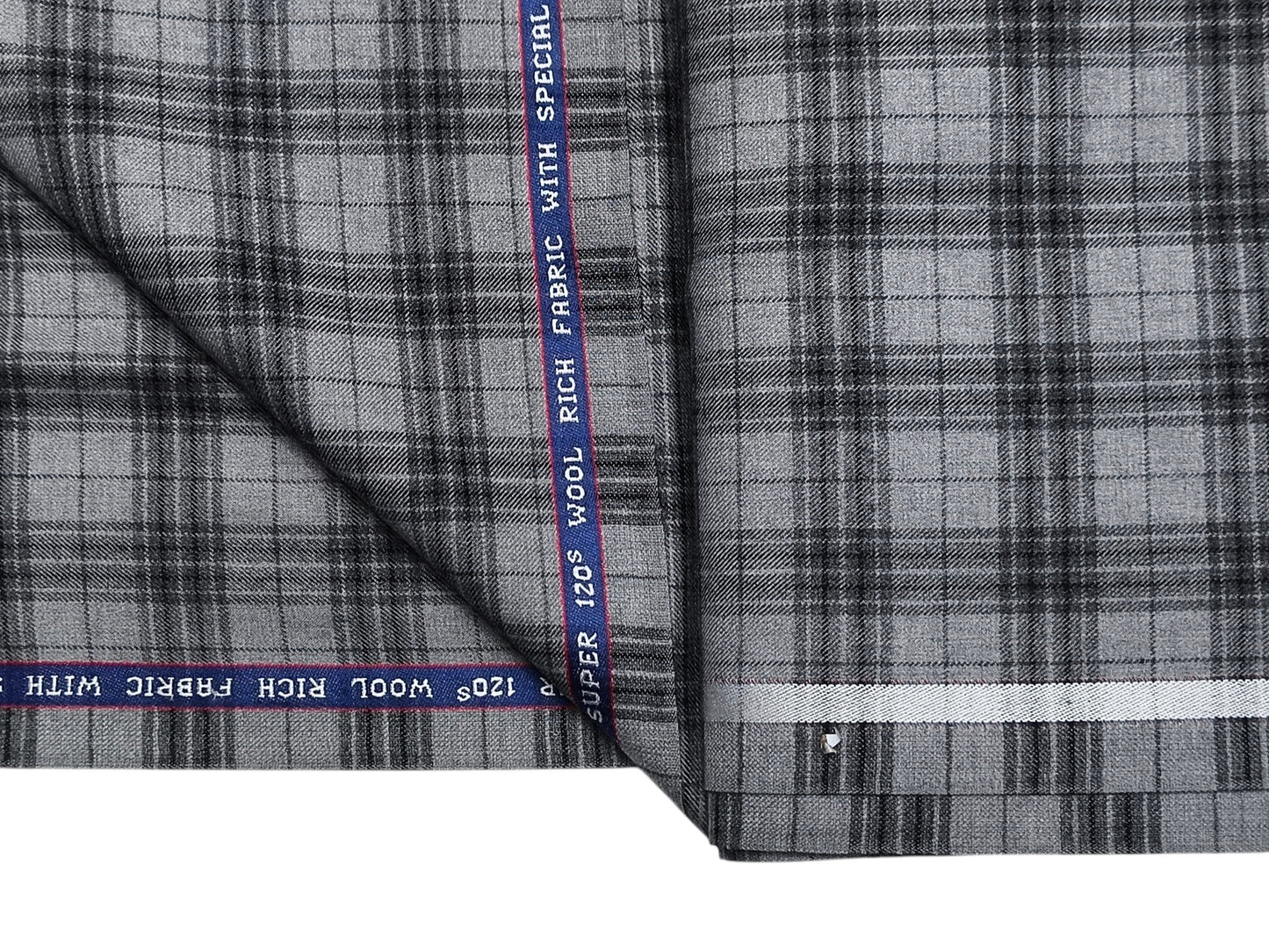 Raymond Millenza 60% Wool Super 120s Premium Suiting Fabric (Grey, Checks)
