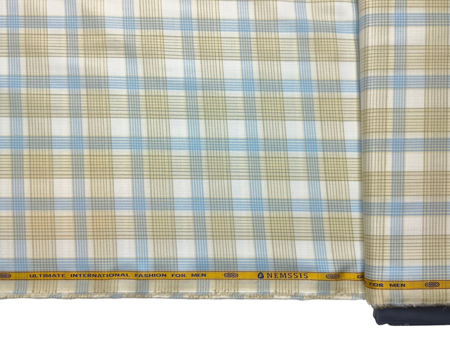 Nemssis 100% Giza Cotton Luxury Shirting Fabric (Yellow & Blue , Multichecks)