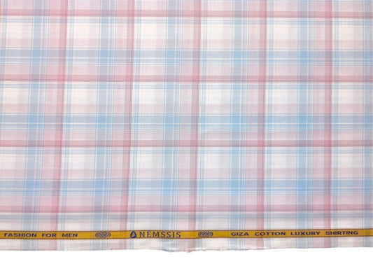 Nemssis 100% Giza Cotton Luxury Shirting Fabric (Pink & Blue , Multichecks)