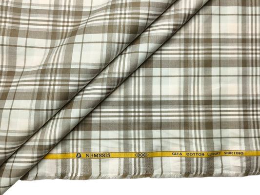 Nemssis 100% Giza Cotton Luxury Shirting Fabric (Olive Brown, Multicheks)