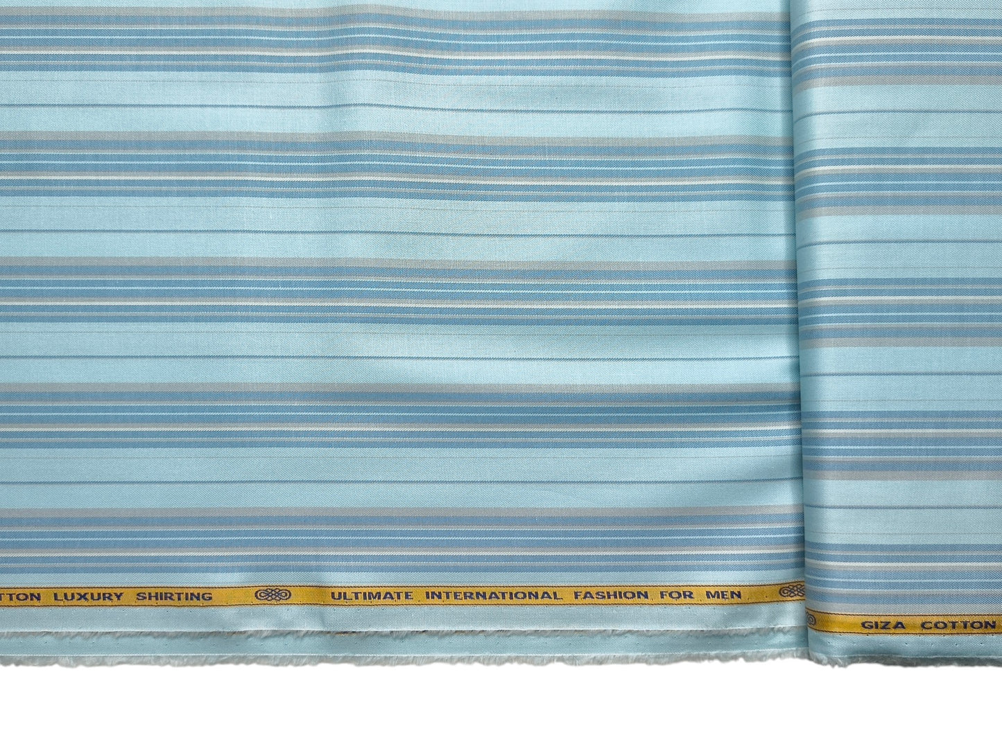 Nemssis 100% Giza Cotton Luxury Shirting Fabric (Aqua Blue, Striped)